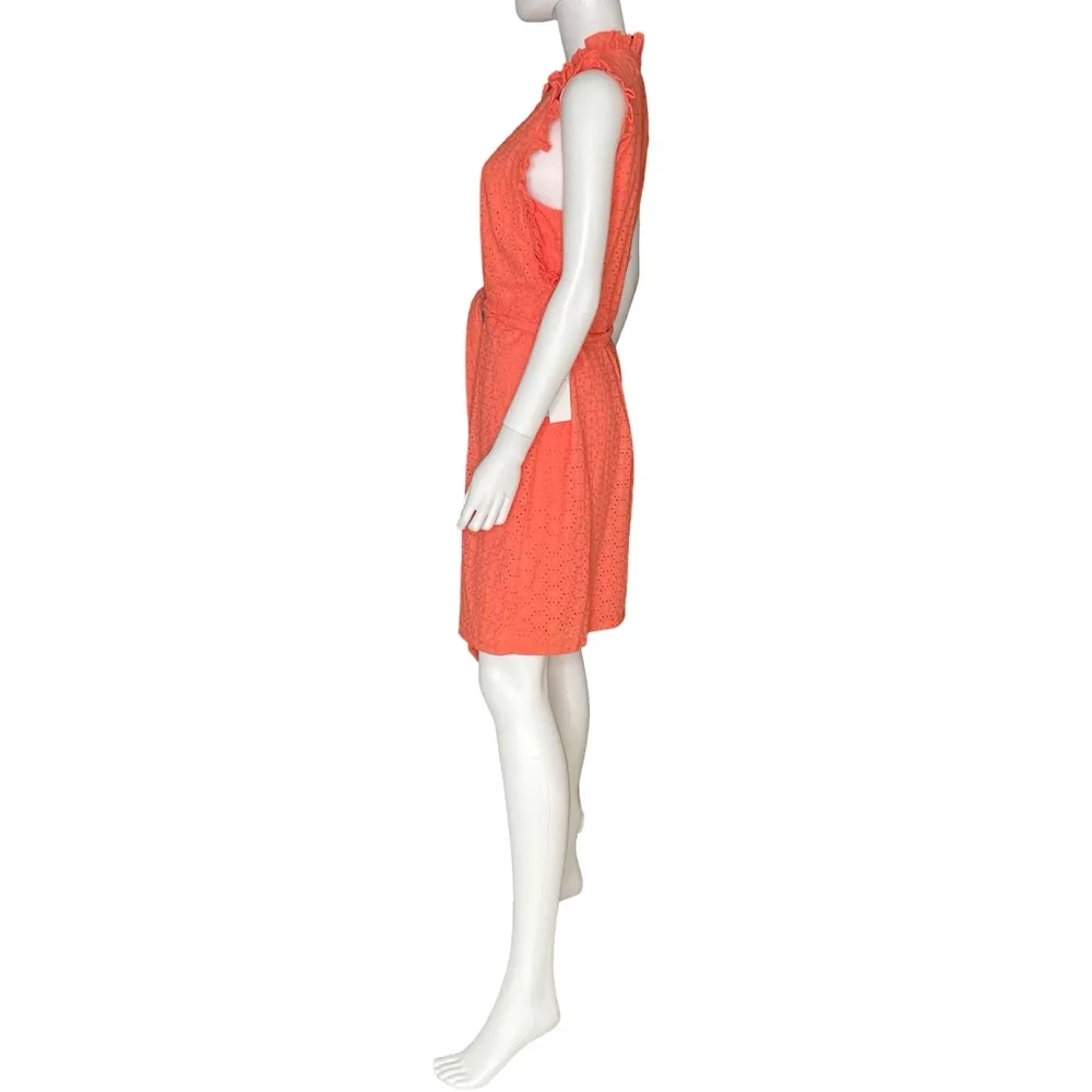 London Times Ruffle Eyelet Short Dress Coral Women’s Sz 10 - Image 3