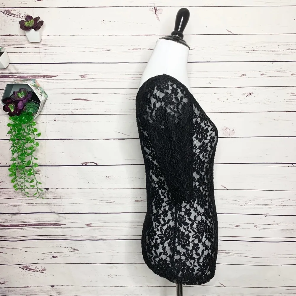 Banana Republic Black Sheer Stretch Lace Blouse Top Size XS Petite - Image 5