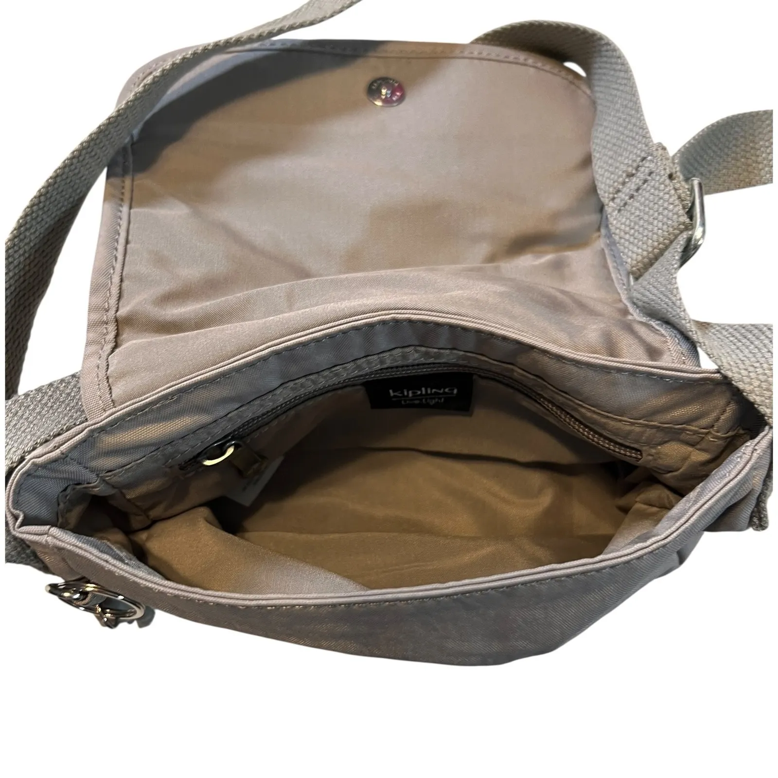 Kipling Greyish Beige Nylon Crossbody Shoulder Bag Monkey Keychain Lightweight - Image 4