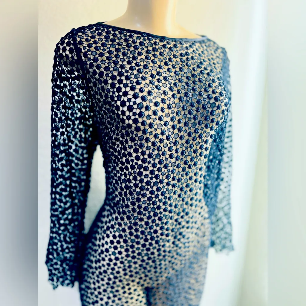 DEAN HUTCHINSON long sleeve midi dress size S/M fits dark blue color - Image 3