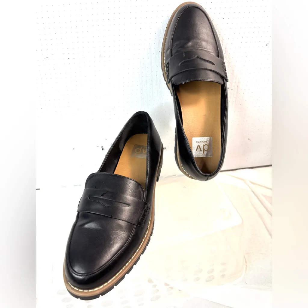 Dolce Vita 9.5 CATALINA Leather Lug Sole Penny Loafers Shoes in Black - Image 2