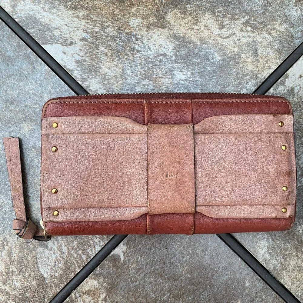Chloe Mauve Leather June Bow Studded Card Holder Long Zipper Wallet - Image 2