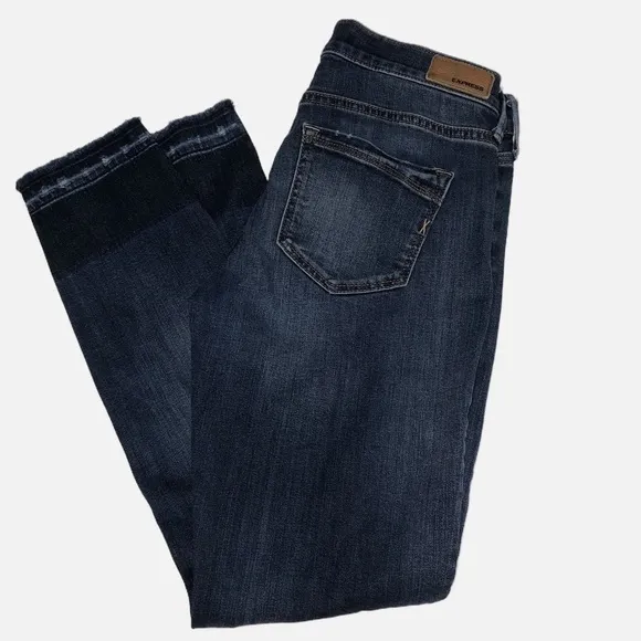 Express Size 0R Stretch Repreve Ankle Legging Mid Rise Blue Distressed Raw Hem - Image 2