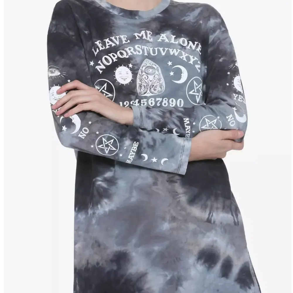Hot Topic Midnight Hour Leave Me Alone Spirit Board Tie-Dye T-Shirt Dress S Gray - Image 2