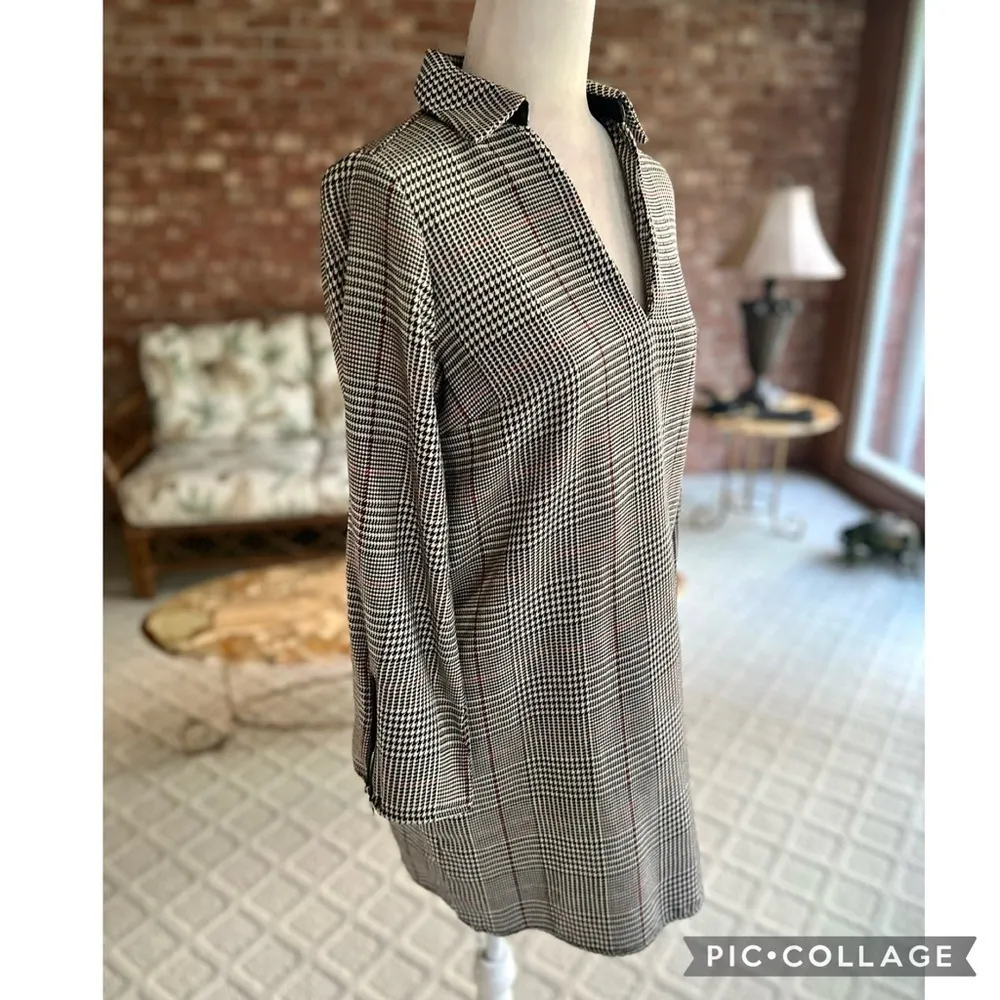 Zara Dress Houndstooth Plaid Mini Faux Leather Zipper XS A-line Casual Party Mod - Image 13