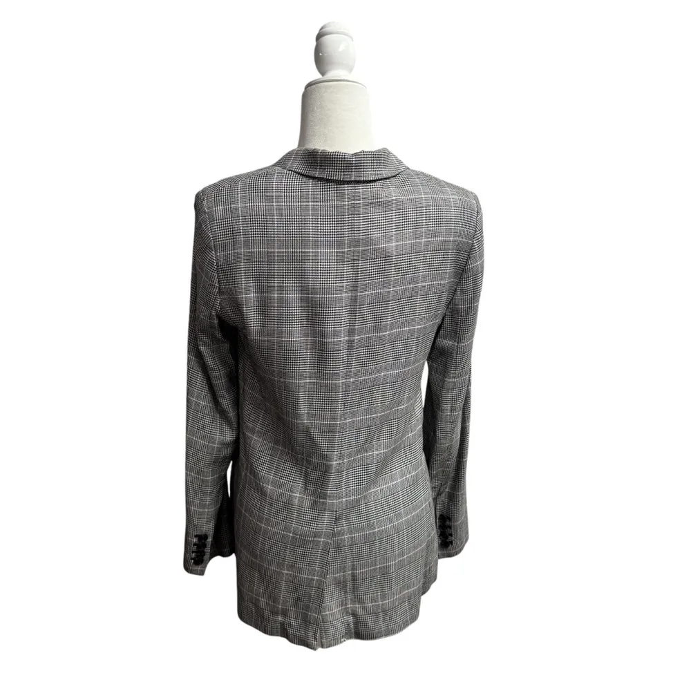 ATM Anthony Thomas Melillo Houndstooth Glen Plaid Blazer Lightweight Jacket 8 Gray - Image 5