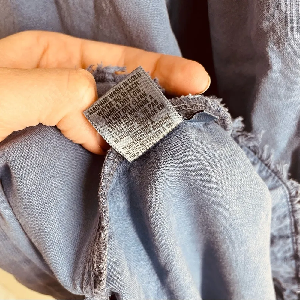 Bella Dahl Blue Sleeveless Dress Button Front size M Frayed Collar - Image 13