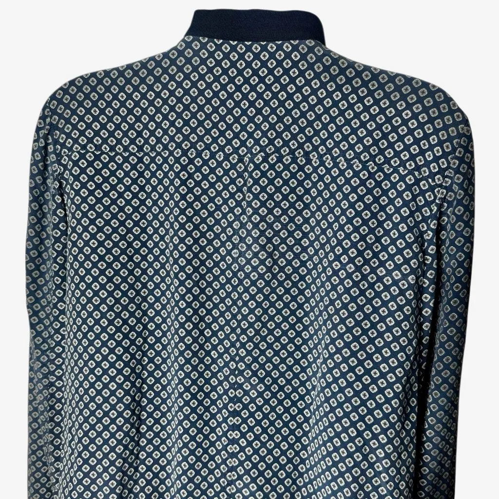 Theory Silk Bomber Jacket Zip Up Lightweight Geometric Artsy Old Money XS - Image 6