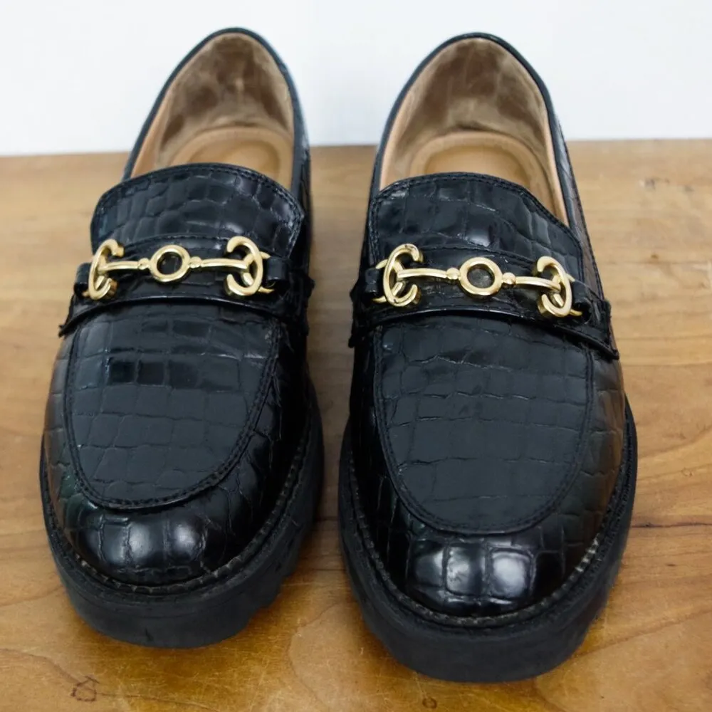 Sam Edelman Circus Black Crocodile Print Bit Front Loafers Size 10 - Image 6