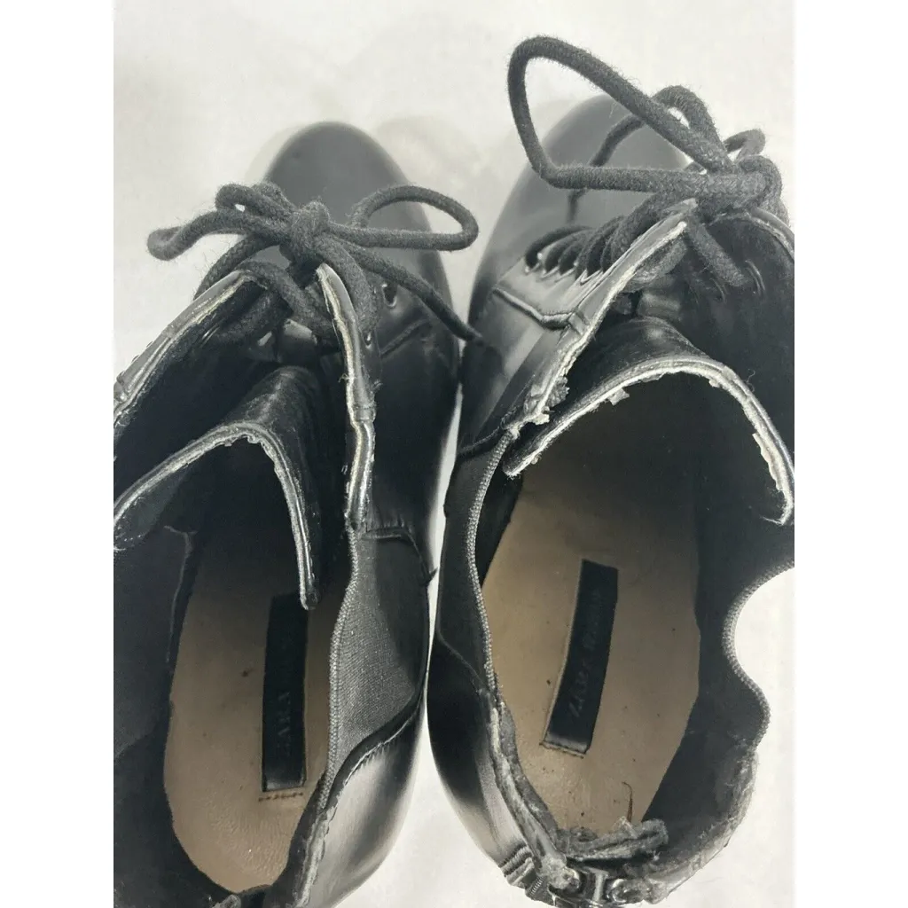 Womans Zara Trafalue 7.5 (38) Black Faux Leather Lace Zip Platform Combat Boots - Image 6