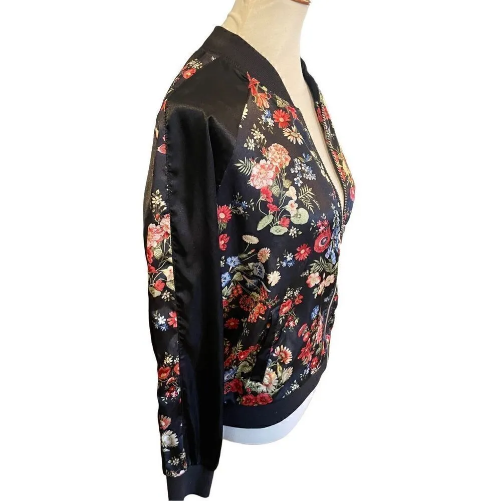 No Boundaries Multi-Color Floral Long Sleeve Full Zip Jacket Size L (11-13) Juni - Image 10