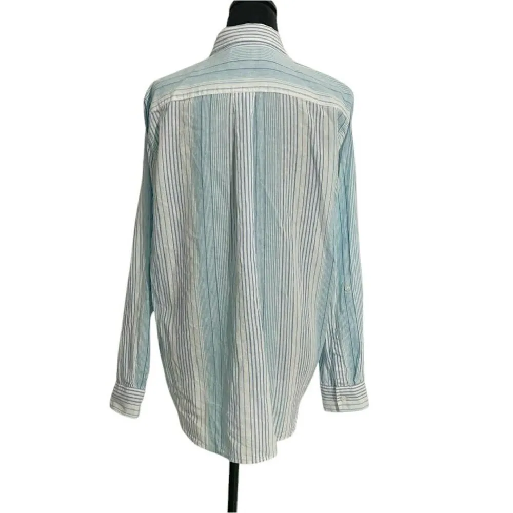 Lands' End Size Medium  Top Blouse Button Up Cotton Linen Blend - Image 5