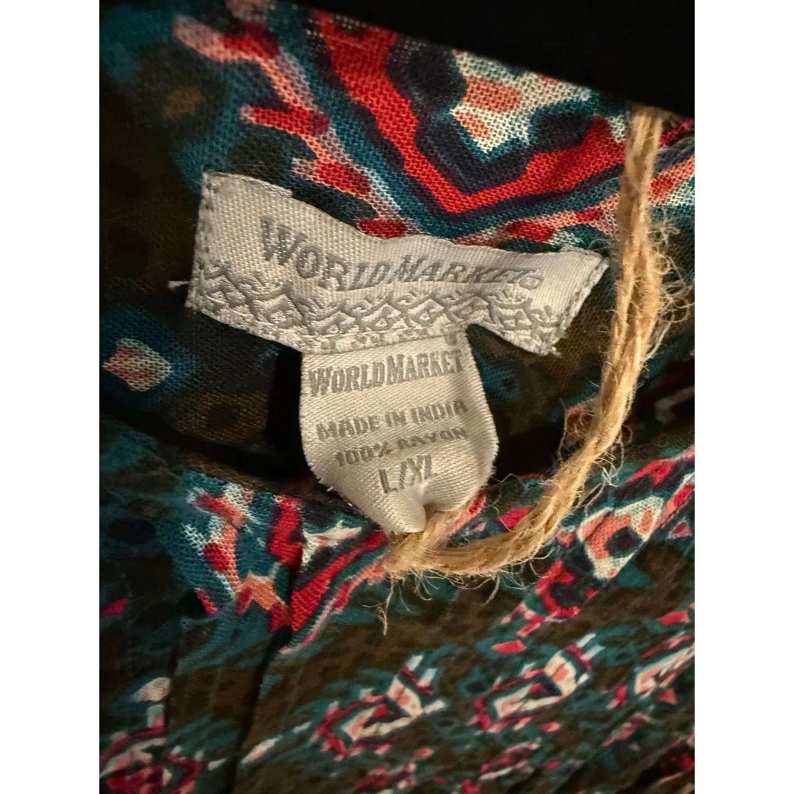 World Market Bohemian Tunic Top Diamond Print Long Sleeve‎ L/XL Red Size L - Image 4