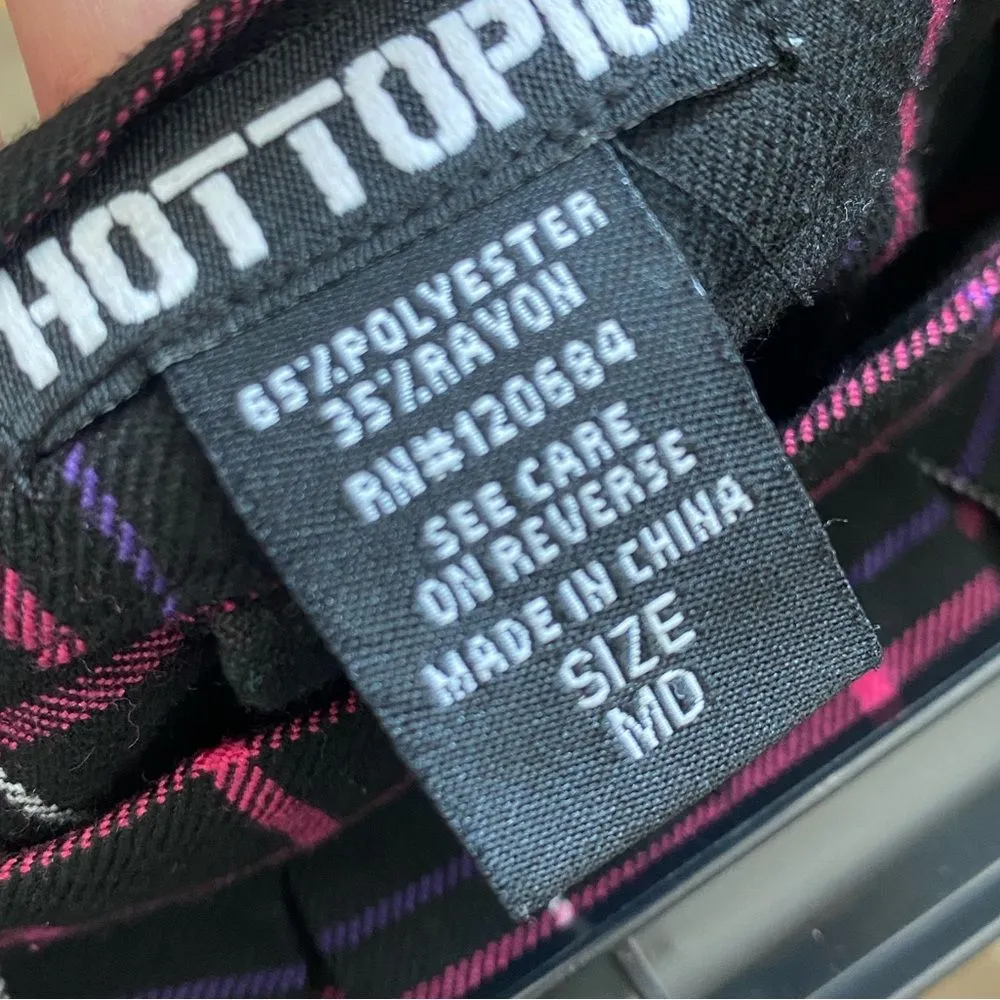 Hot Topic  Plaid Pleated Skirt Medium Black Pink Mini School Dark Academia Goth - Image 9