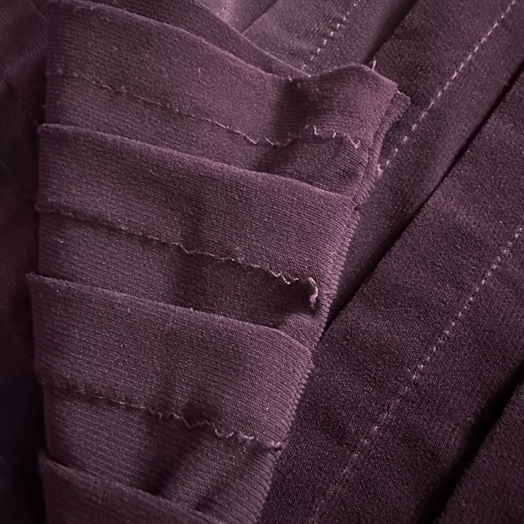 Xscape Purple Midi Dress Peak-a-boo Sleeves Pleated Skirt Beaded Accents Vtg - Image 11