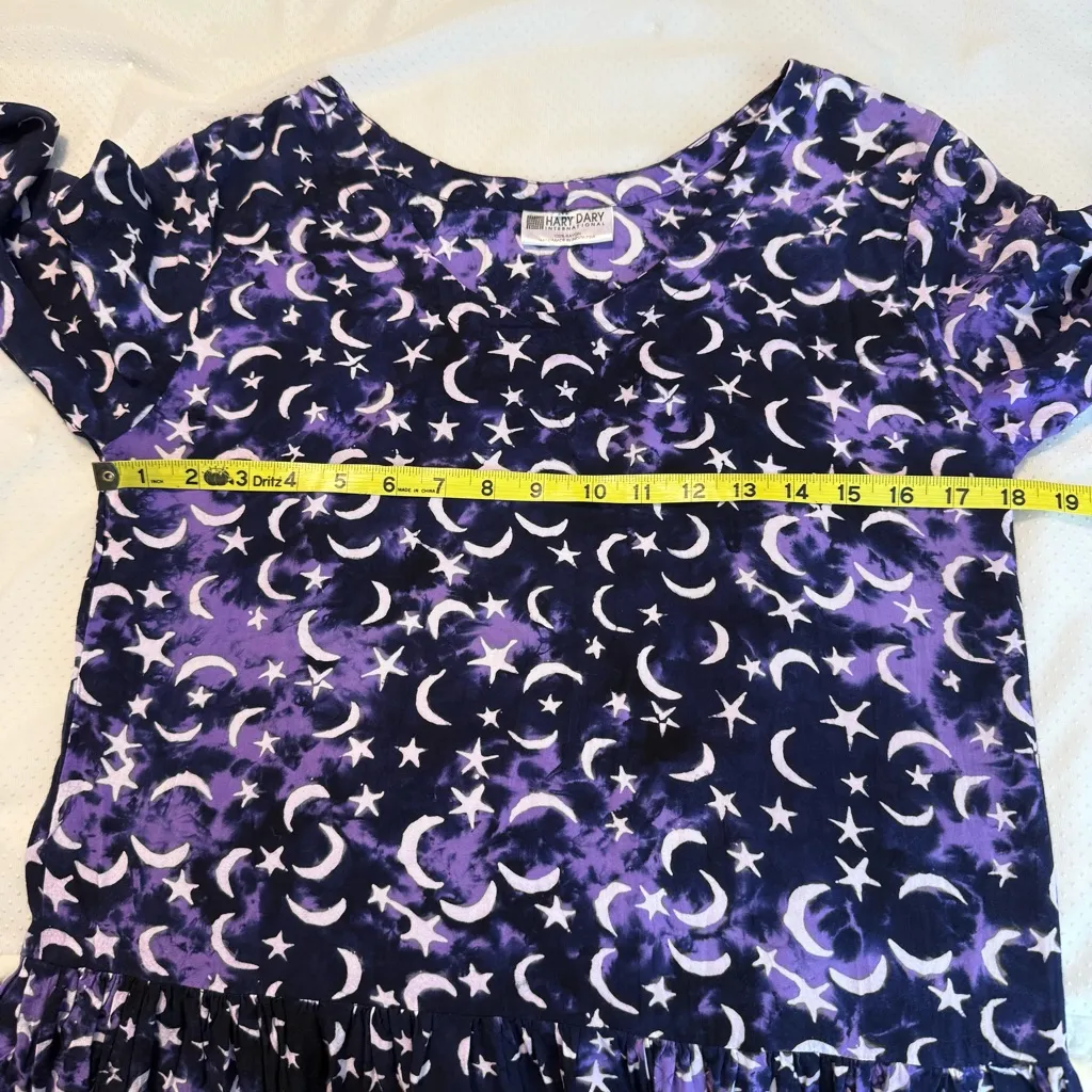 Hary Dary Celestial Dress Moons Stars Women’s Sz Medium Witchy Drop Waist Purple - Image 5