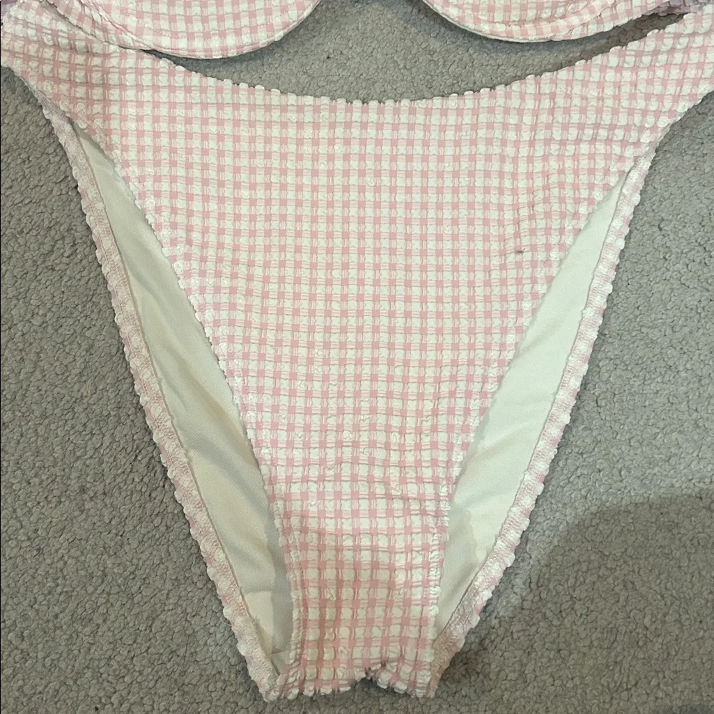 Abercrombie pink and white gingham print swimsuit - Image 2