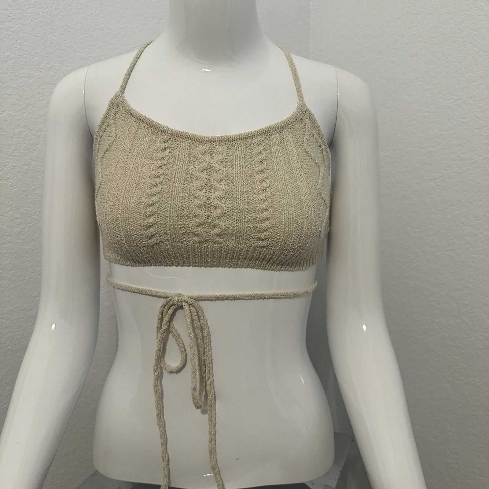 Edikted Women's S Cream Woven LS Sleeve Shrug and Tube Top Y2K Stretch (b15b) - Image 3