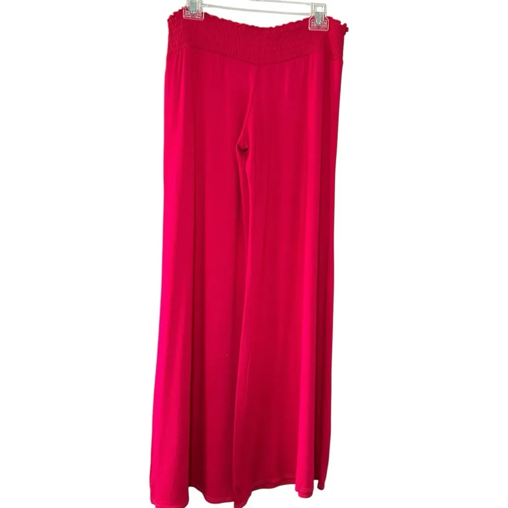 Express Women's Fuschia Smocked Waist Wide Leg Pants M Boho Lounge Resort Travel - Image 2