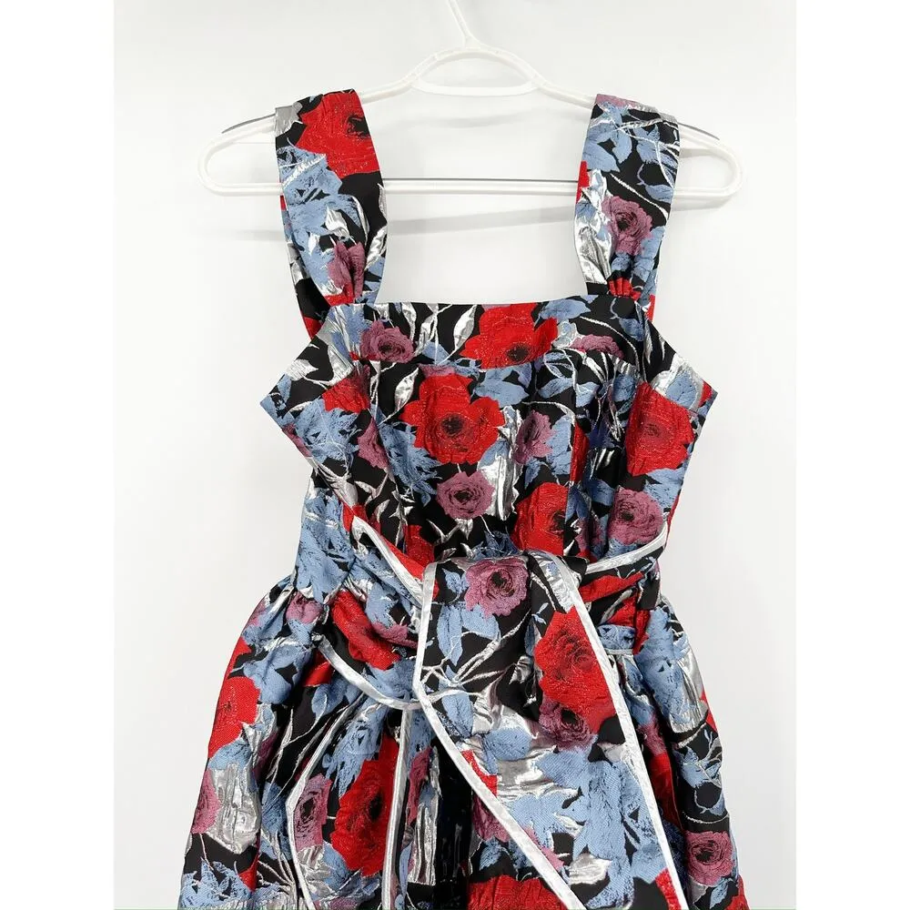 Autumn Adeigbo Gabriella Dress Floral Jacquard Tie Waist Dress Metallic Size 6 - Image 7