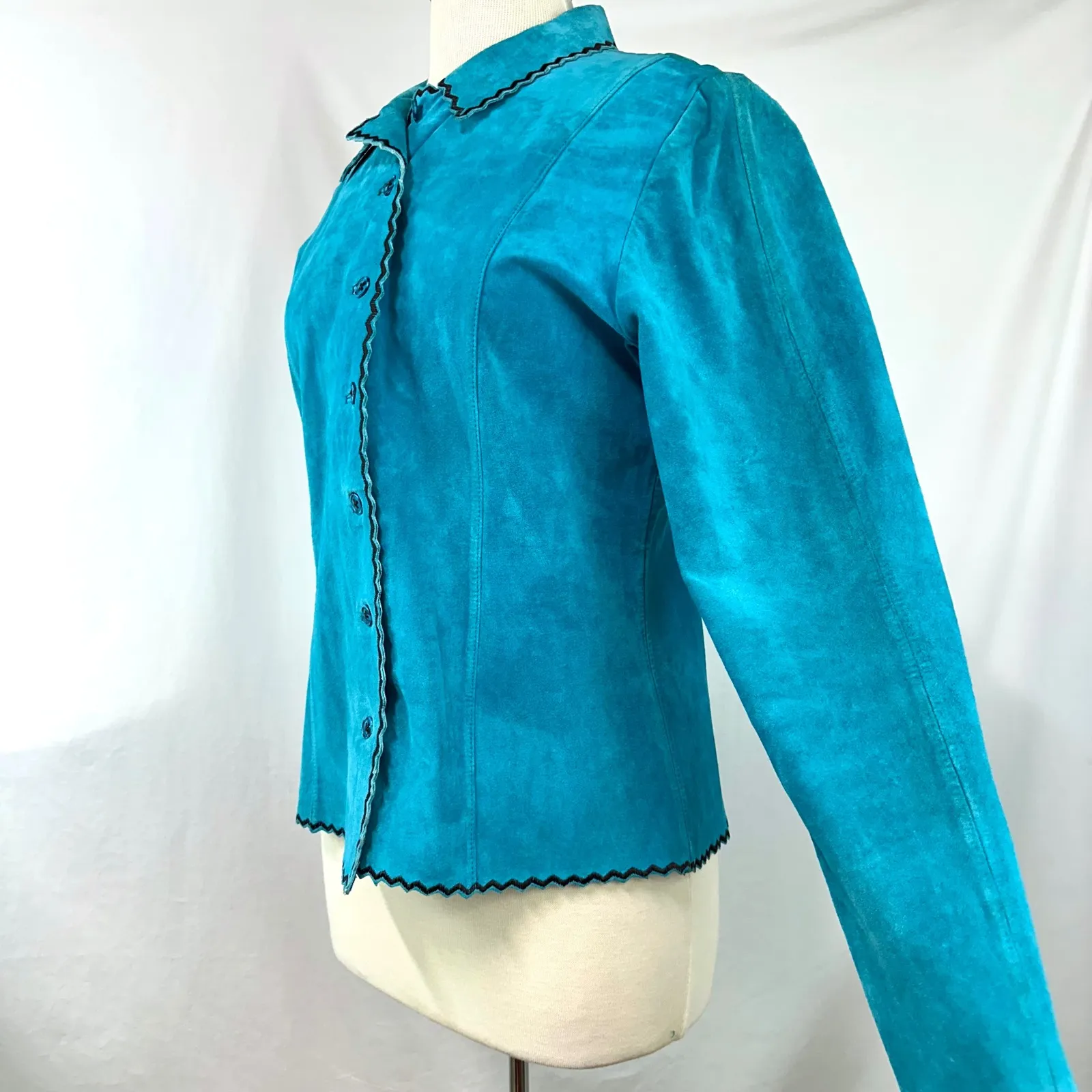 BOB MACKIE STUDIO Turquoise Suede Leather Jacket Blazer Southwestern Women's 10 - Image 5