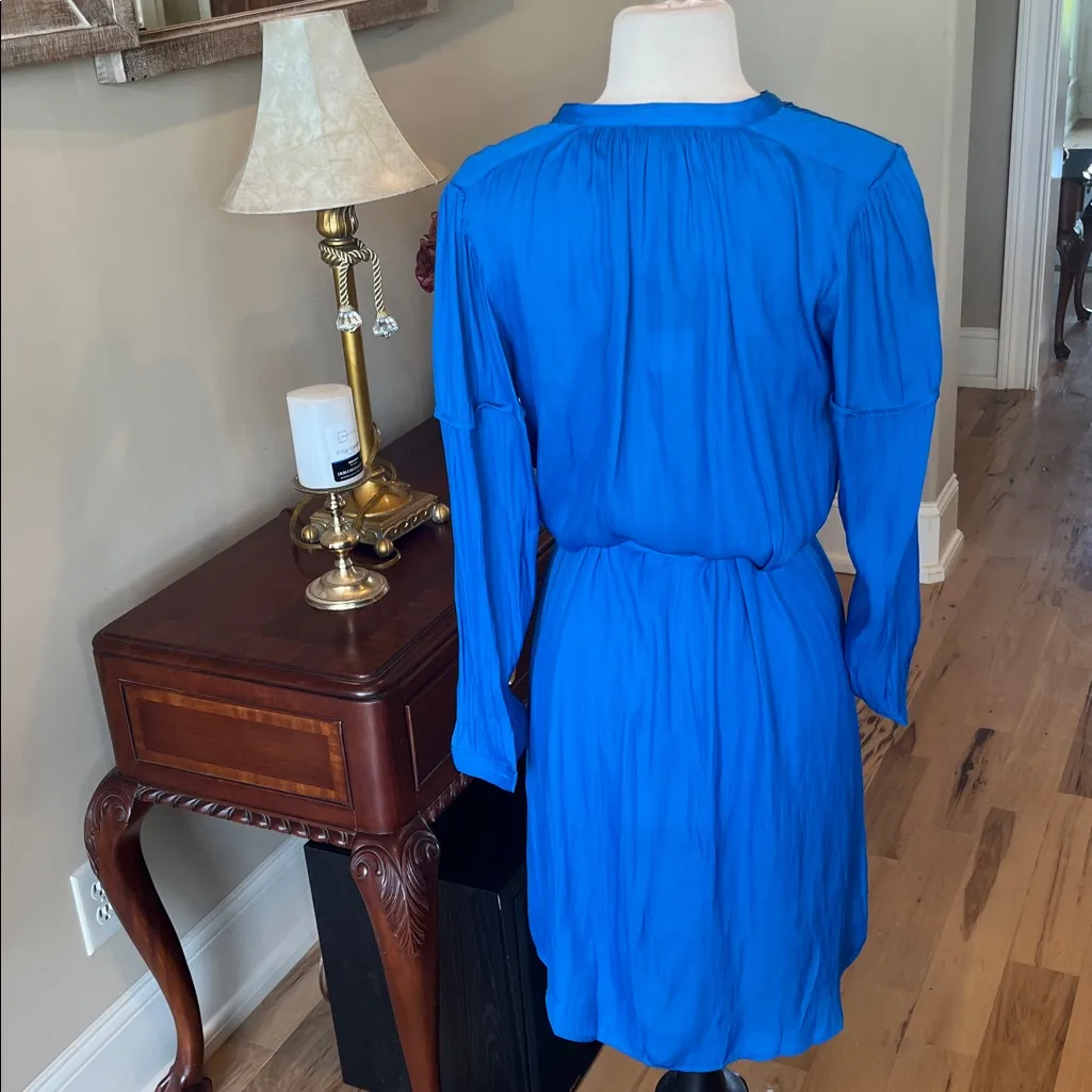 Current Air Blue Silky Tie Sash Dress Long Sleeve Midi New - Image 6