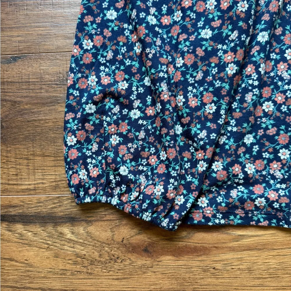 Lucky Brand Women’s Navy Blue Floral Square Neck Long Sleeve Popover Top Size XL - Image 5