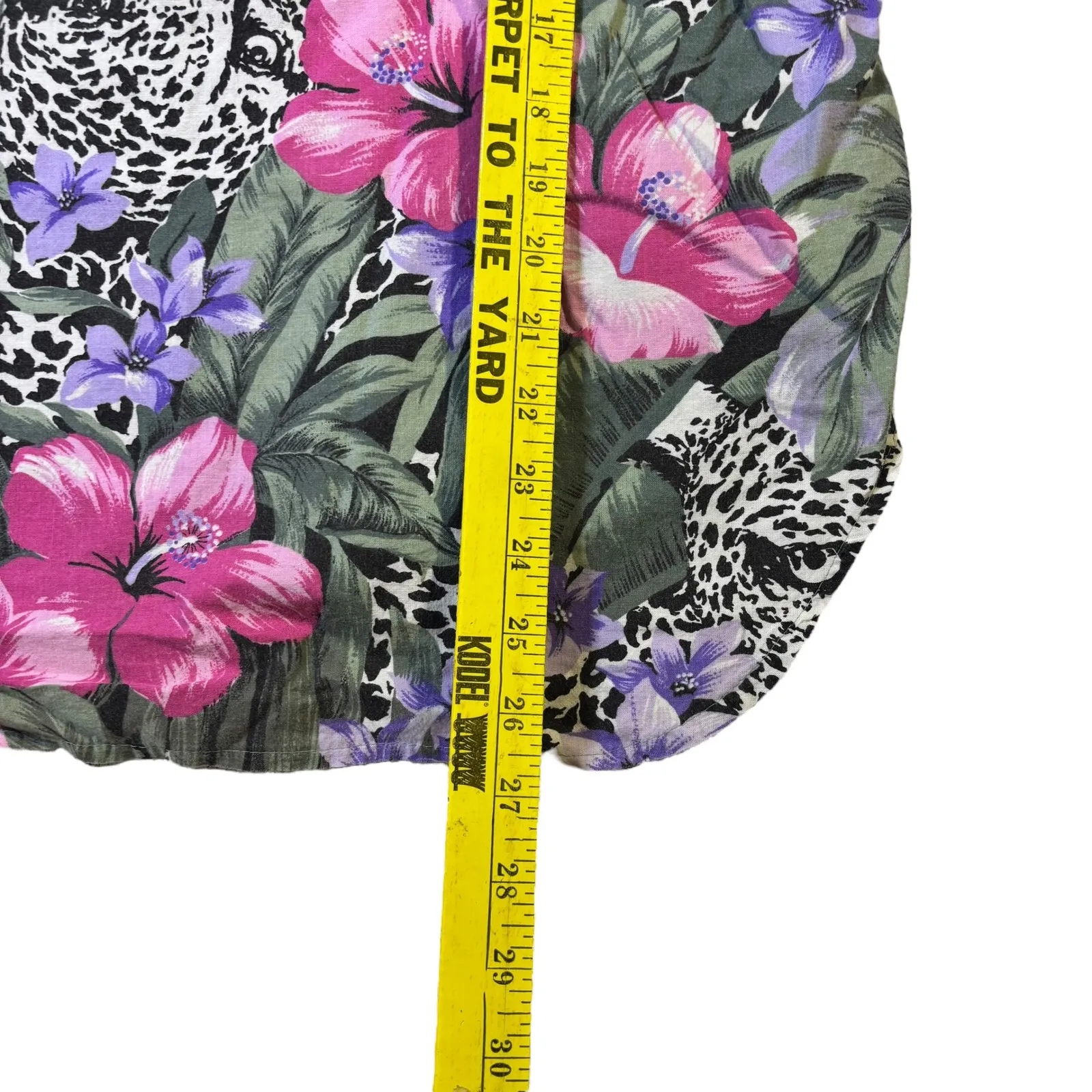 Wear By Kayo Womens Large Button Down Shirt‎ Floral Leopard Animal Print VTG Green - Image 5