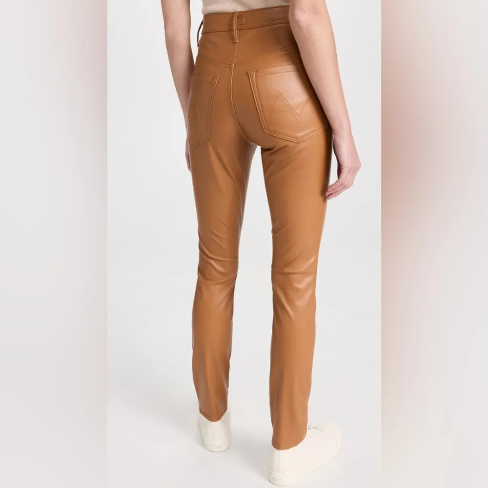 MOTHER High Waisted Rail Skimp Pants Jeans Faux Leather Cashew Brown Size 29 NEW Tan - Image 7
