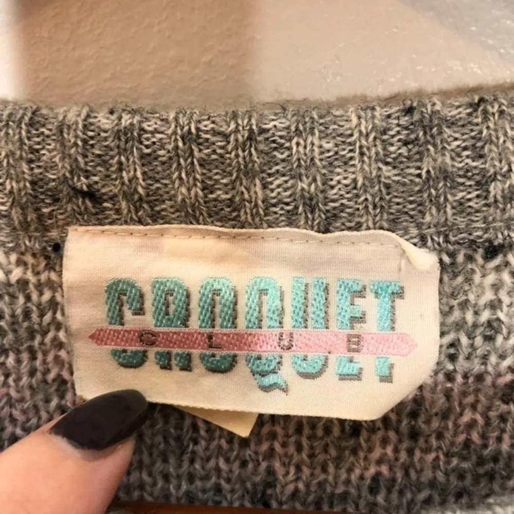 Vintage fair isle gray scoop neck nordic thick neutrals pullover lodge medium - Image 7