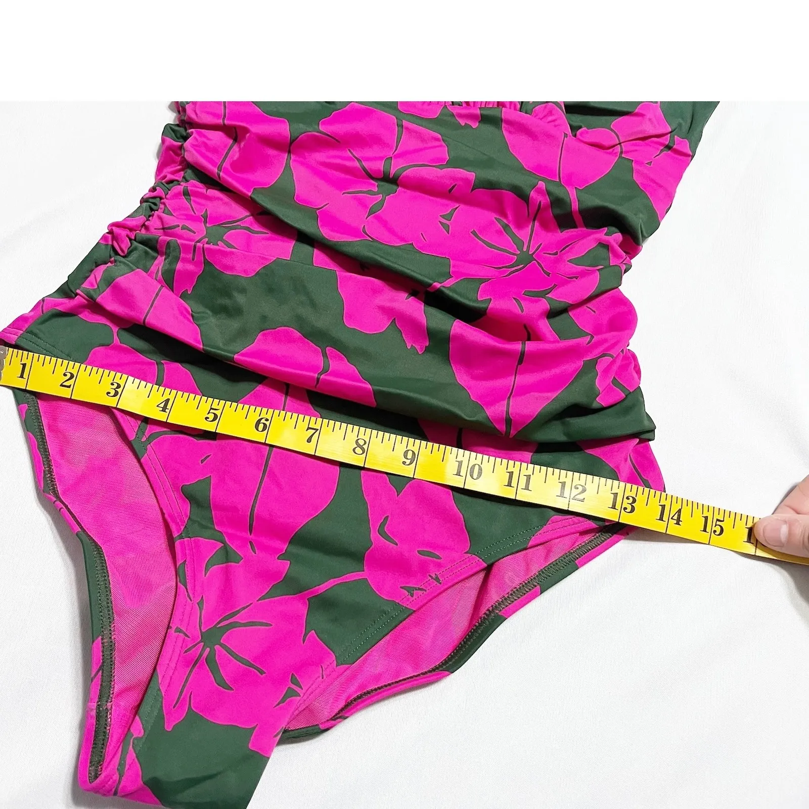 Boden Talamanca One Piece Swimsuit Tropical Floral Print Ruched V Neck Womens 2R Pink Size 2 - Image 9