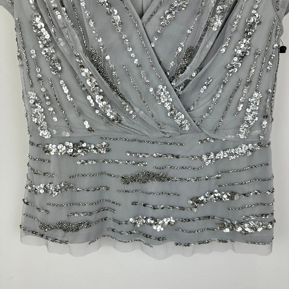 Adrianna Papell Beaded Sequin Top Silver Party Glam Festive Holiday US 2 NWT - Image 12