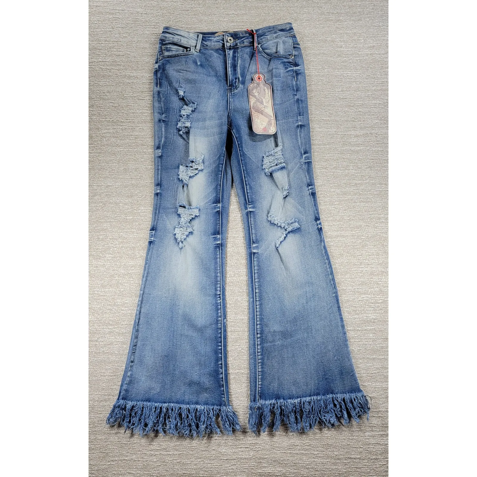 Elite Jeans Juniors 11/12 Flare Denim Distressed Fringe Hem Y2K Deadstock NWT - Image 7