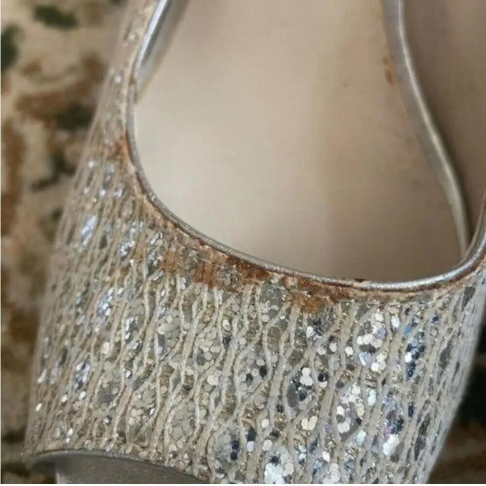 Audrey Brooke Silver Metallic Peep Toe Platform Heel Cocktail Wedding Prom - Image 4