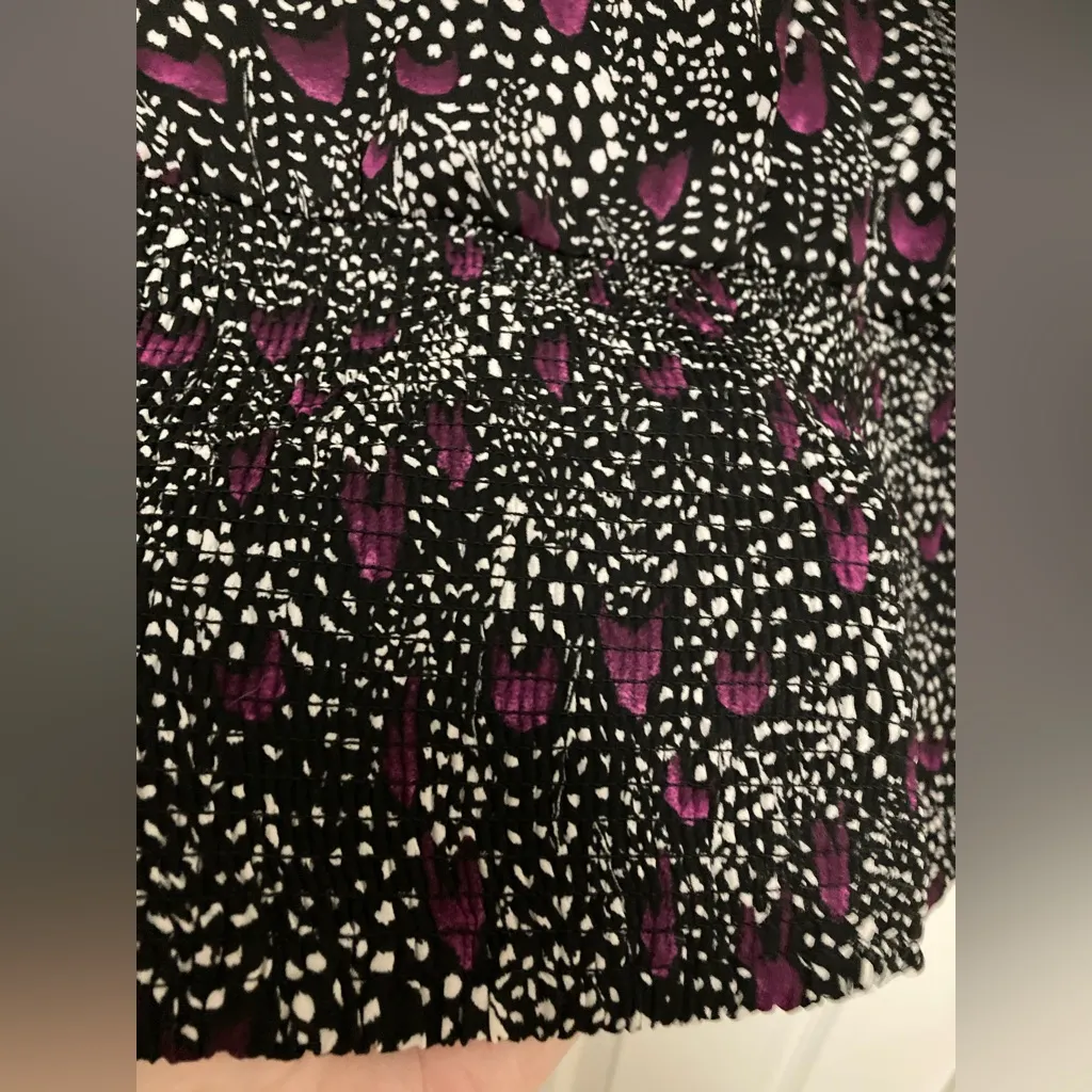 White House Black Market Black Purple Polka Dot Ruffle Sleeveless Blouse - Image 8