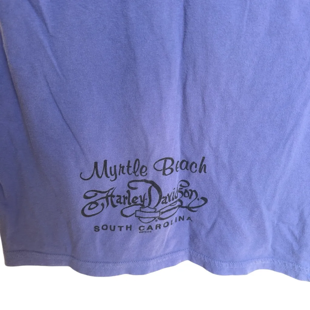 Vintage‎ Harley Davidson Rhinestone Tee Purple Biker Moto Cutout Myrtle Beach S - Image 6