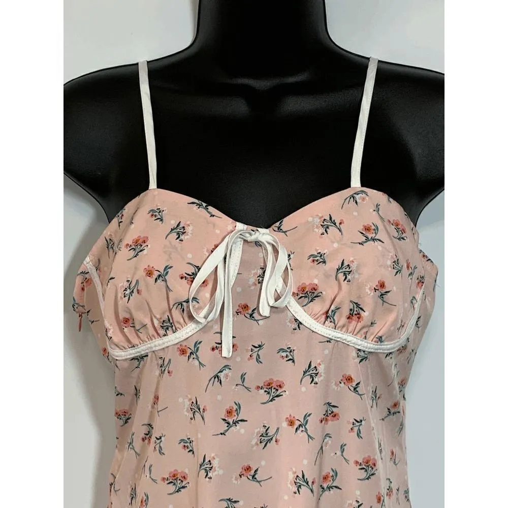 Shien Womens Midi Dress Adjustable Straps Tie Bow Floral Pink Medium - Image 7