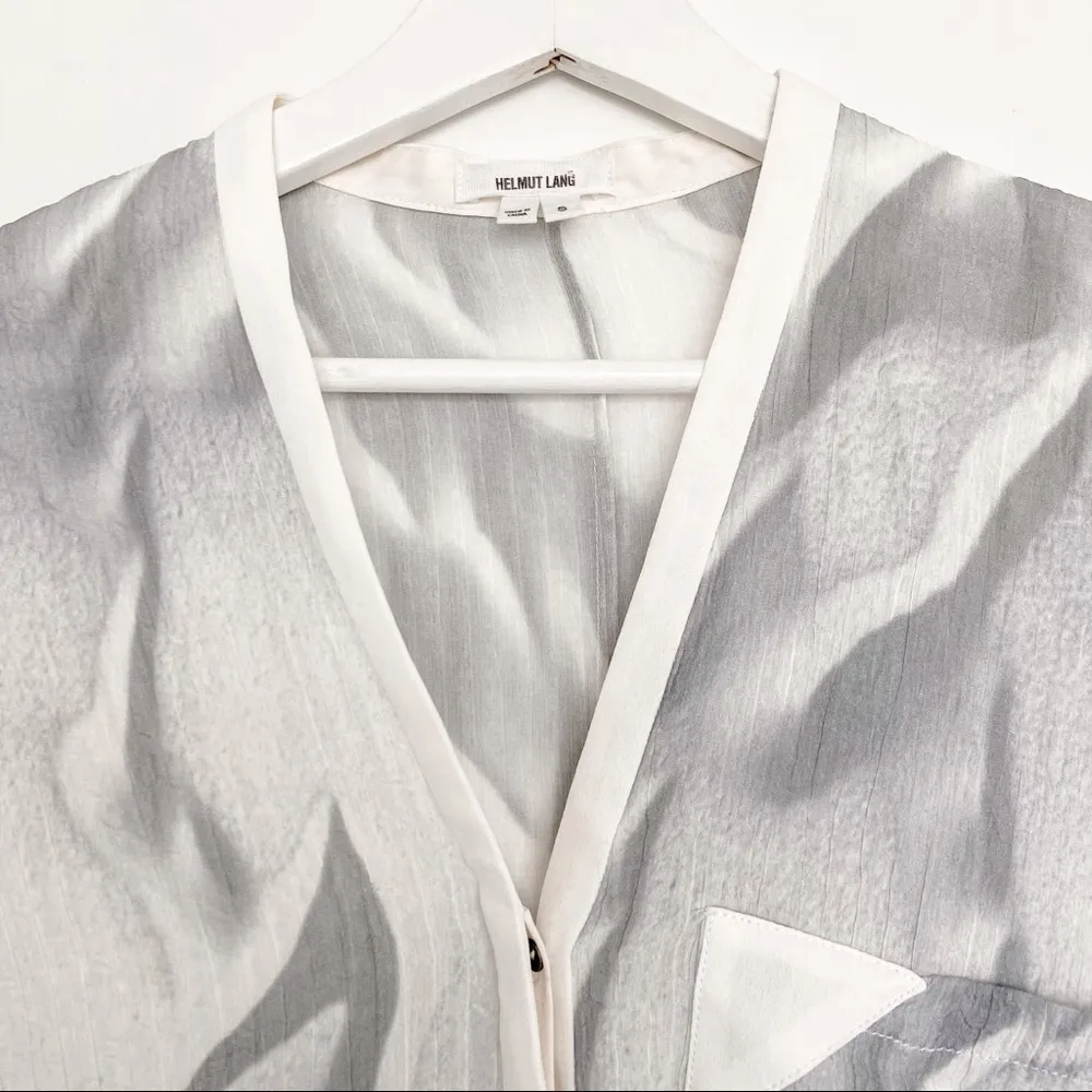 Helmut Lang Mars Print White Grey V Neck Top - Image 4