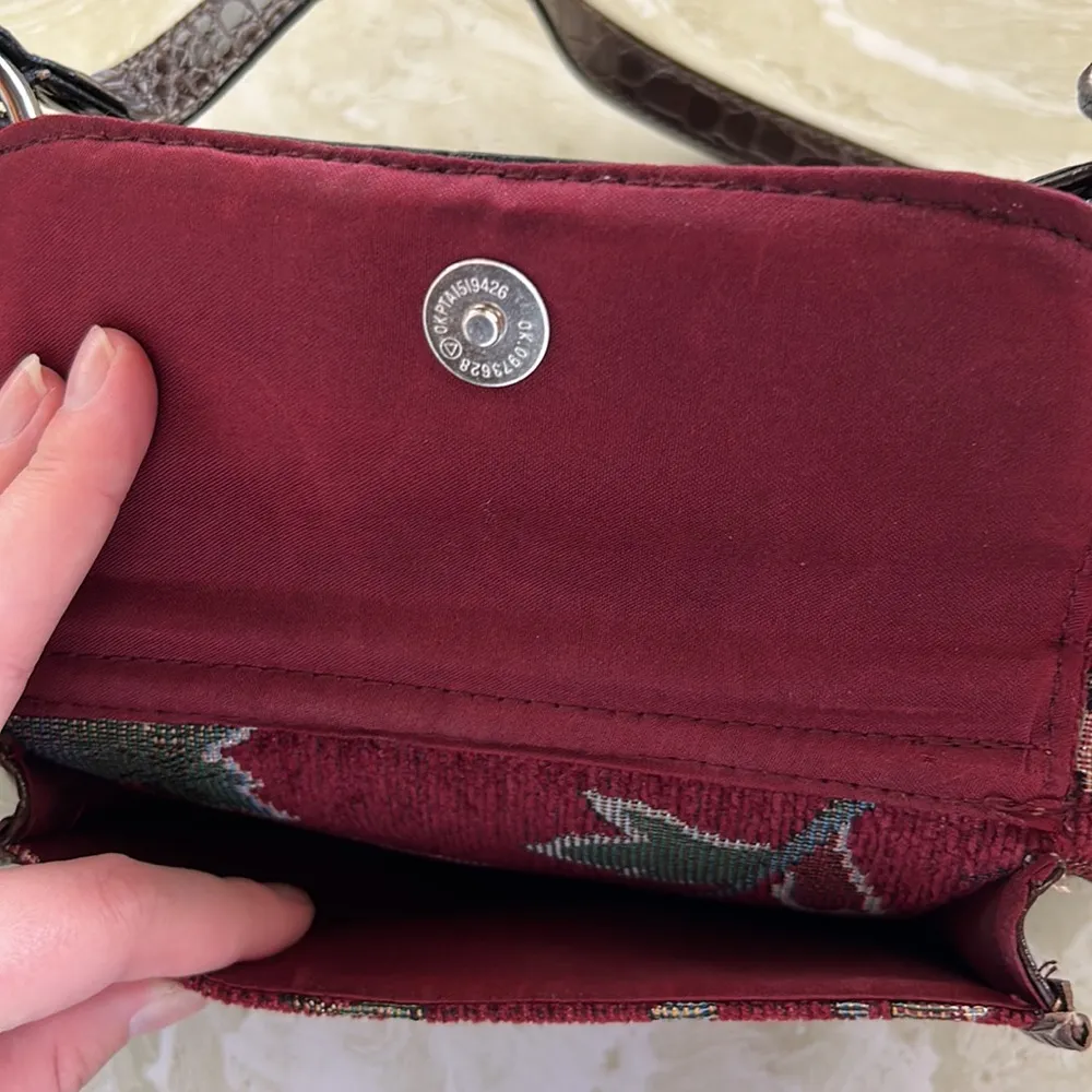 Snake print faux leather & floral print corduroy handbag - Image 2