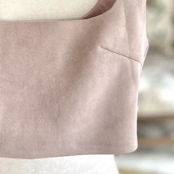 Salty Cropped Top Faux Suede Blush Pink Zipper Back S Sleeveless Square Neck S - Image 7