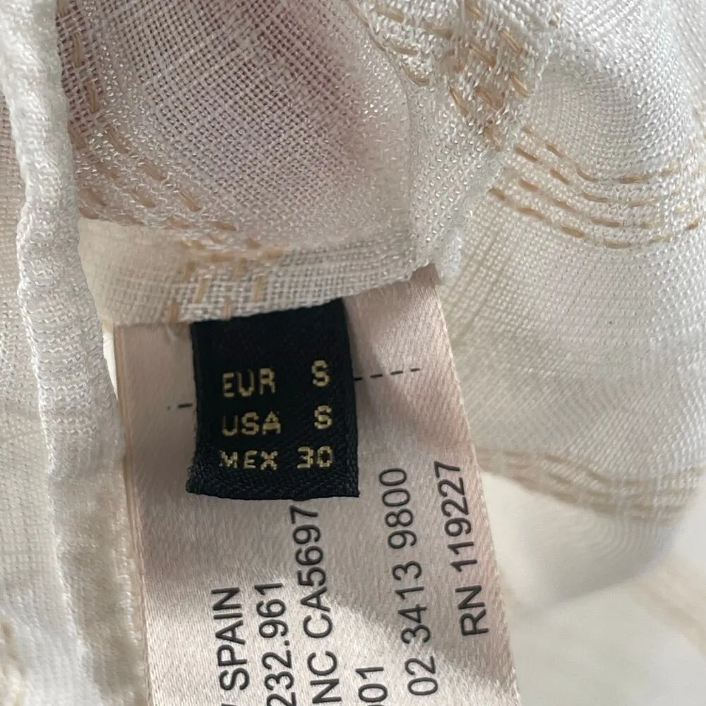 MASSIMO DUTTI Blouse Size Small Linen Blend Stripe Lightweight Pullover Cream - Image 4