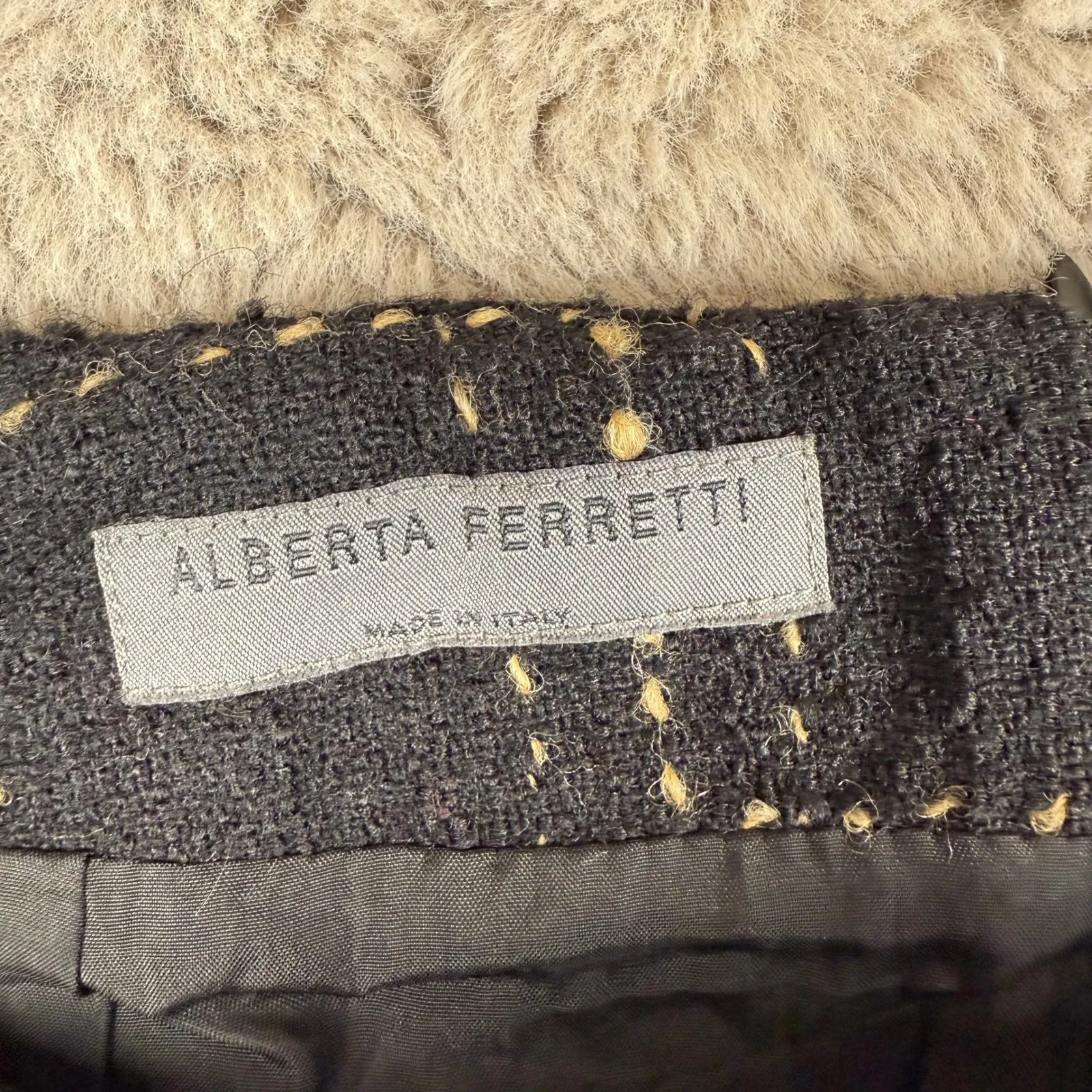 Alberta Ferretti Tweed Skirt Plaid Wool Blend Career Pencil Black Sz‎ 8 Designer - Image 2