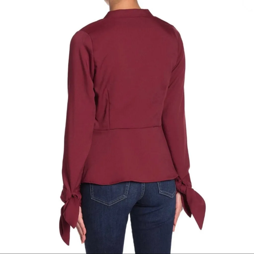 Line & Dot Surplice Faux Wrap Holiday Top Small Red NWT Sample - Image 2