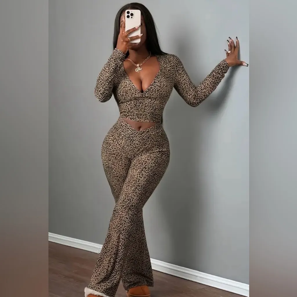 Leopard Print 2 piece set Brown Size L - Image 4