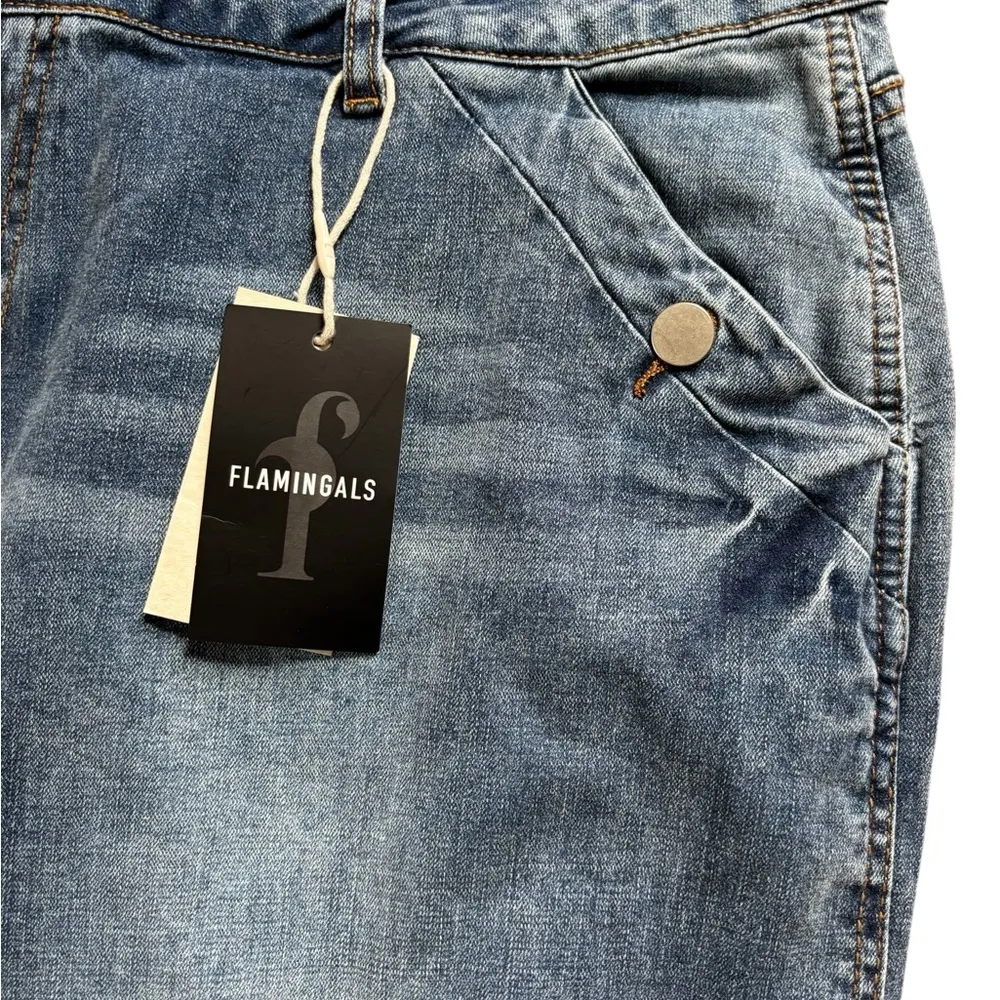 Flamingals Wide Leg Flare Bell Bottom Stretch Jean Sz 4X 18/20 Pockets Distress Blue - Image 3