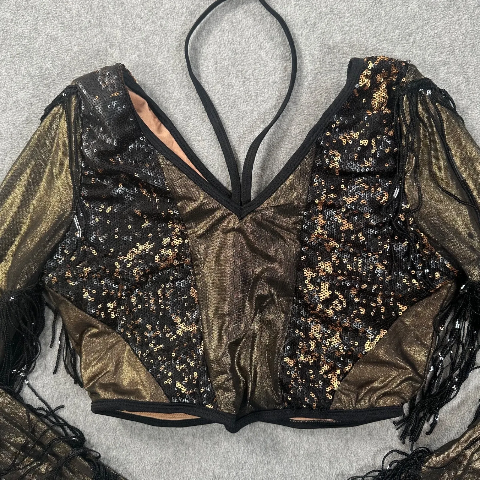Revolution 10th House Dance Costume Top Size MA TH25247 Black Gold Sequin Fringe - Image 4