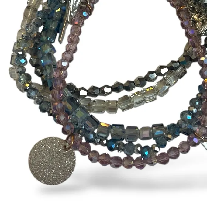 Cookie Lee Beaded Tassel Charm Pendant Necklace Bracelet Set Silver Lavender - Image 6