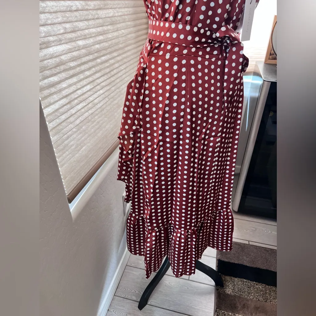 Sugarlips Wrap Dress Terracotta Polka‎ Dot Adjustable sz L NWT - Image 11