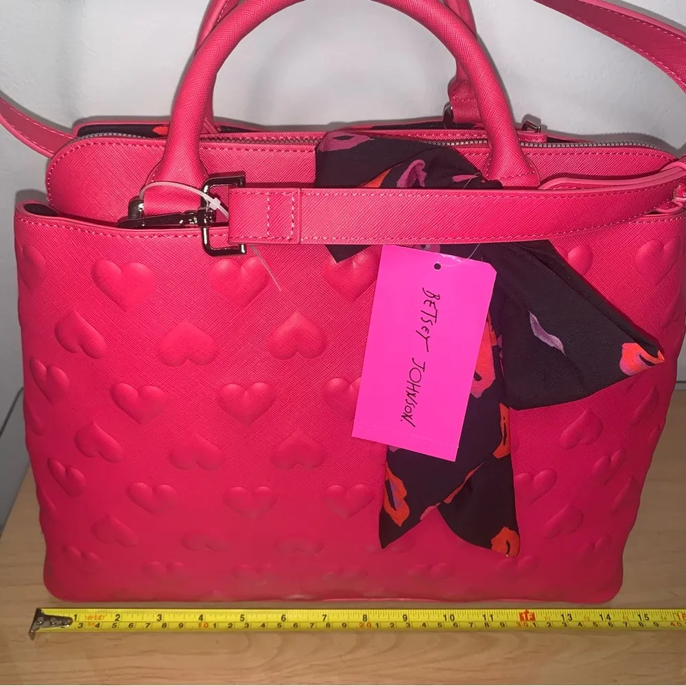 Betsey Johnson Hot Pink Heart Purse with Lips Bow Floral Design New with Tags - Image 13