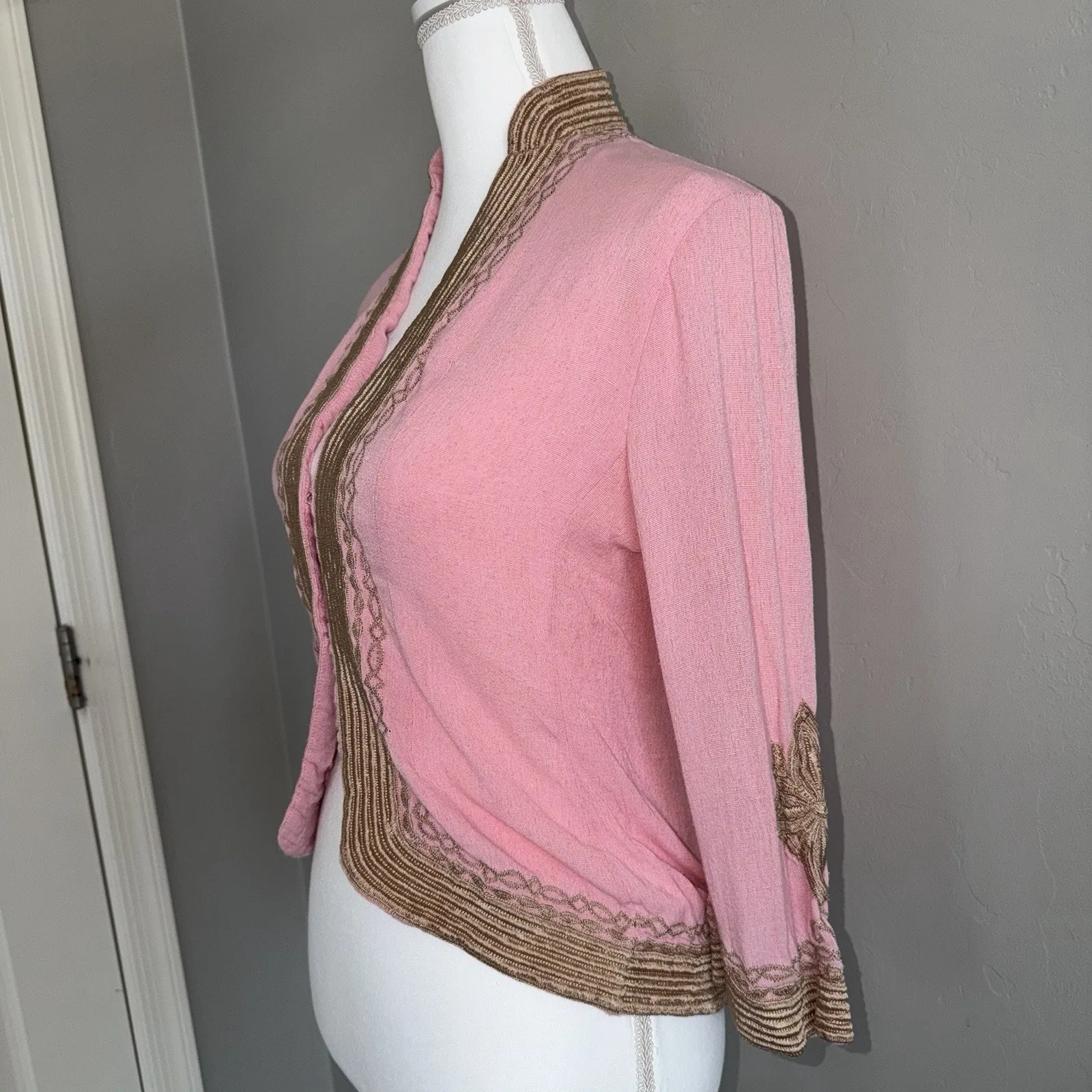 Lotta Stensson 100% Silk Cardigan Pink Gold Embroidered Tapestry Woman’s Size S - Image 3